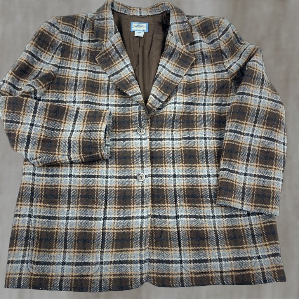 Pendleton VINTAGE Pendleton Women's Wool Blazer Jacket Long Sleeve Plaid Tartan Tweed Fall Winter XL Brown Size XL / US 12-14 / IT 48-50 - 1 Thumbnail