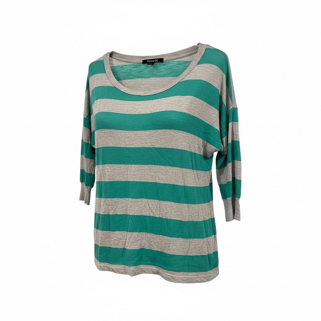 Forever 21 Forever 21 Women’s Medium Teal Gray Striped 3/4 Sleeve Size M / US 6-8 / IT 42-44 - 1 Thumbnail