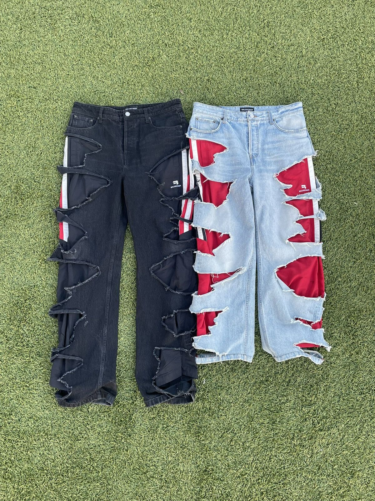 Balenciaga AW21 “Afterworld” - Balenciaga Slashed Sporty B Track Denim Size US 32 / EU 48 - 7 Thumbnail