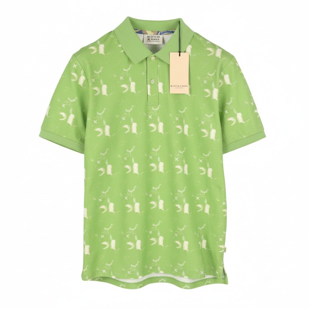 Scotch & Soda M Abstract Green Aop Cotton Short Sleeved Polos 91047 Size US M / EU 48-50 / 2 - 1 Thumbnail