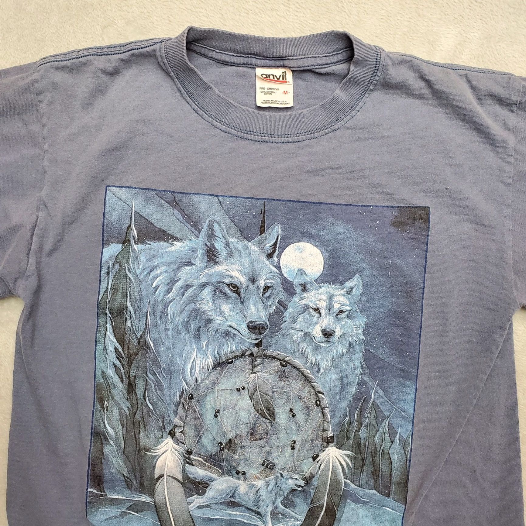 Anvil VINTAGE Wolf Shirt Mens M Blue Alaska Native Short Sleeve Nature Tee Size US M / EU 48-50 / 2 - 2 Thumbnail