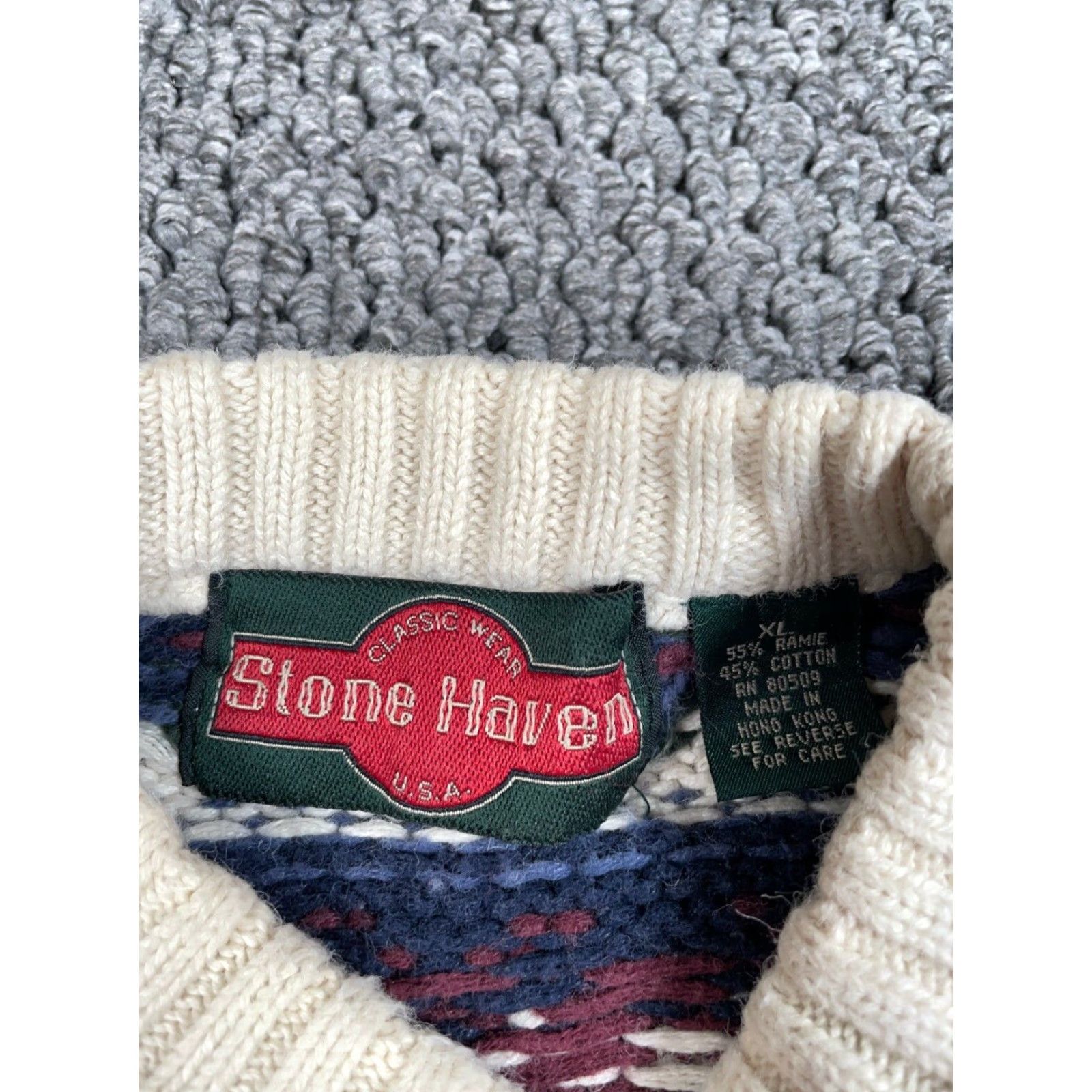 Vintage VINTAGE 90s Chunky Knit Geometric Pattern Sweater Adult Medium Beige Heavyweight Casual Mens Size US M / EU 48-50 / 2 - 3 Thumbnail