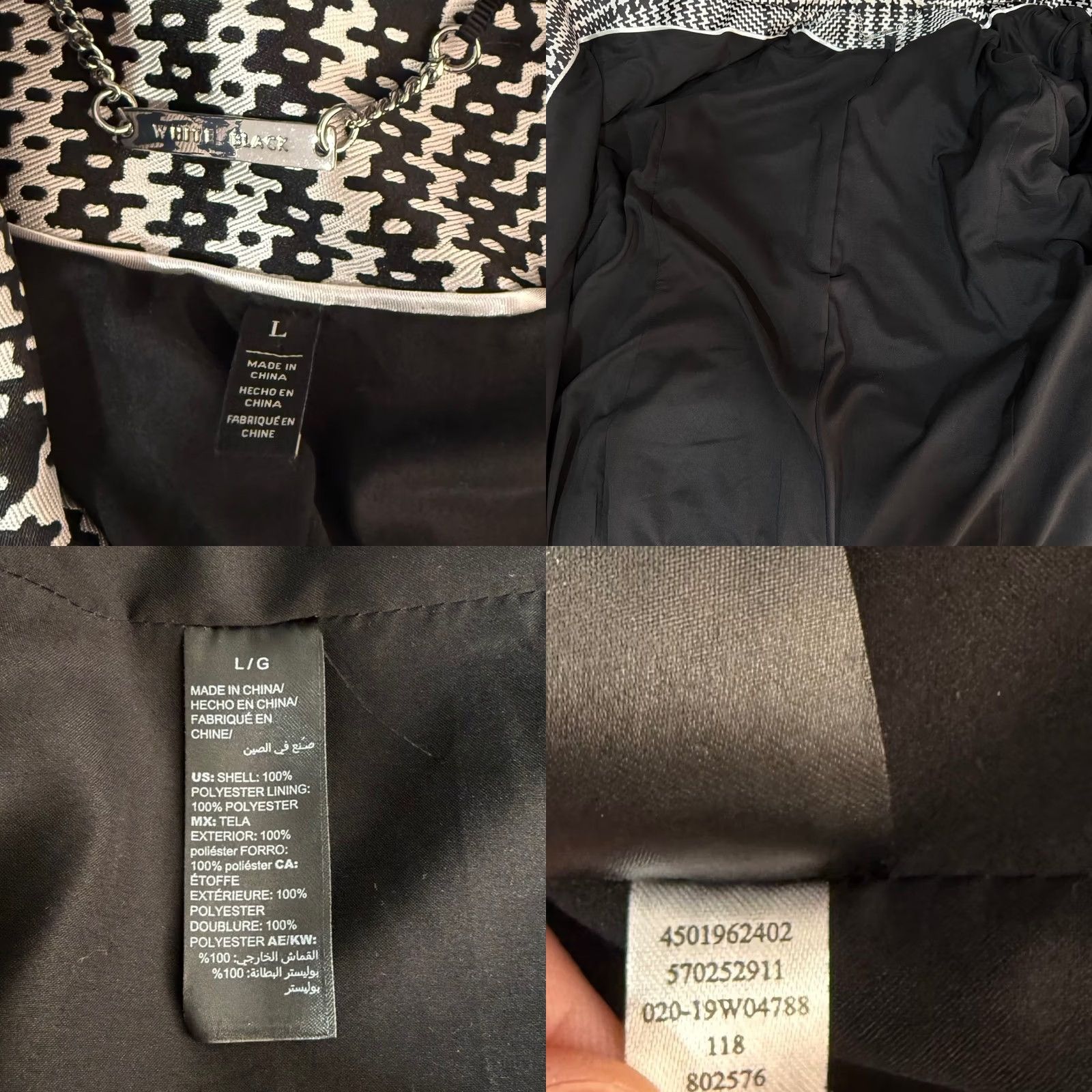 White House Black Market WHBM Coat Houndstooth Belted Blazer Jacket Women L Multicolor Black White Trench Coat Fall Winter Spring Career Chic EUC Size L / US 10 / IT 46 - 8 Thumbnail