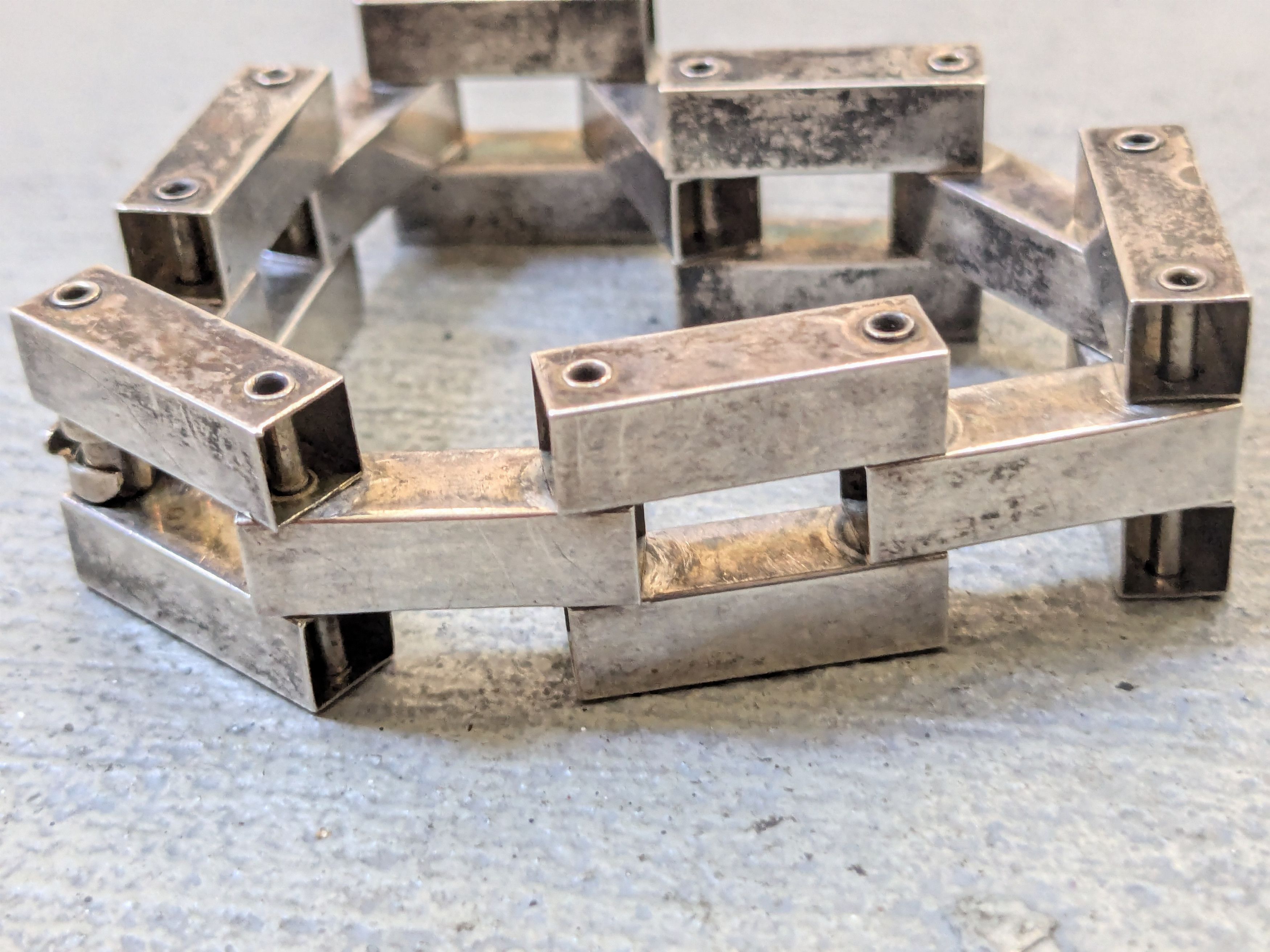 Other Vintage Sterling Silver Bracelet Modern Industrial 7.75" Size ONE SIZE - 5 Thumbnail