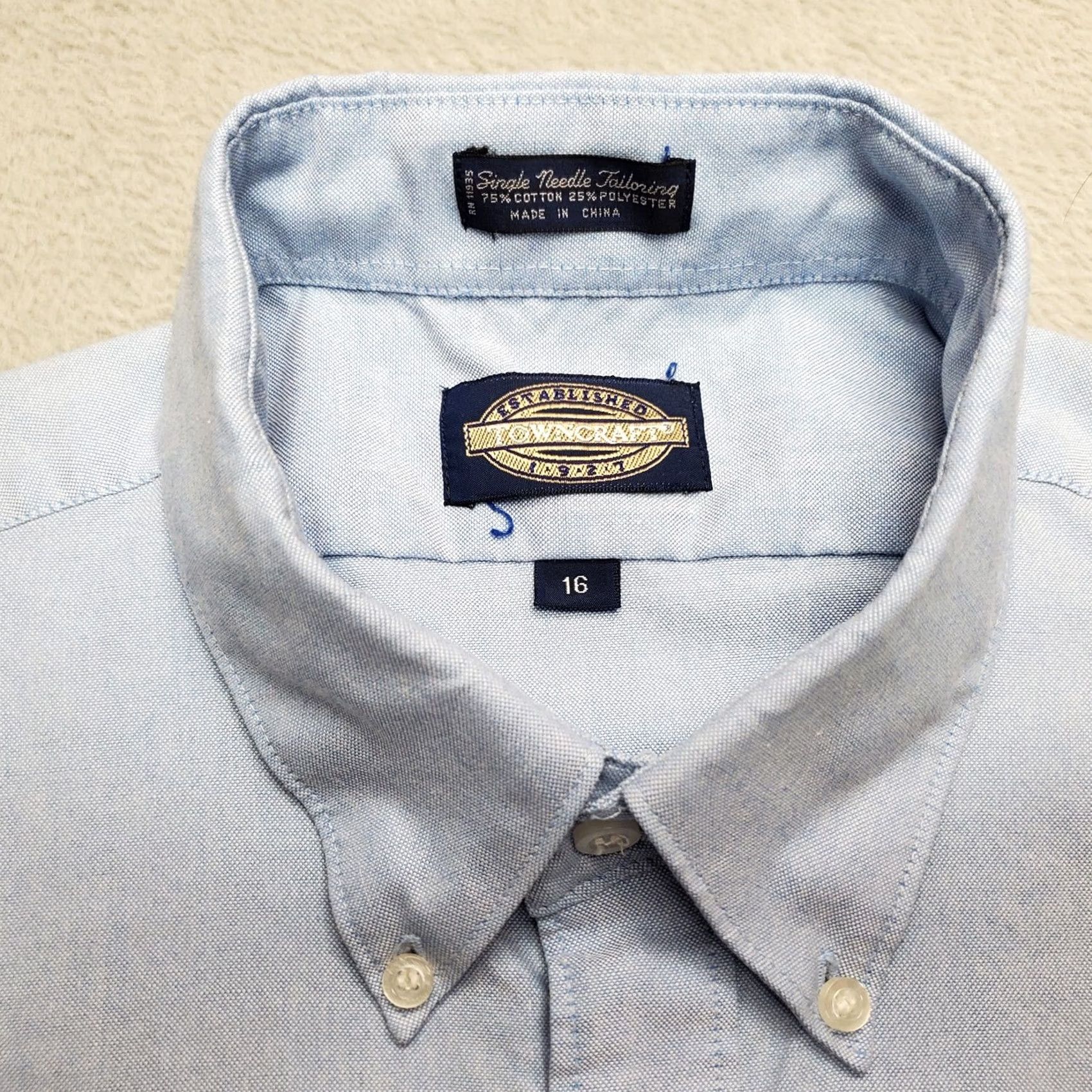 Needles VINTAGE Towncraft Shirt Mens 16 Blue Single Needle Tailoring DadGrandpa 80s 90s Size US L / EU 52-54 / 3 - 3 Thumbnail