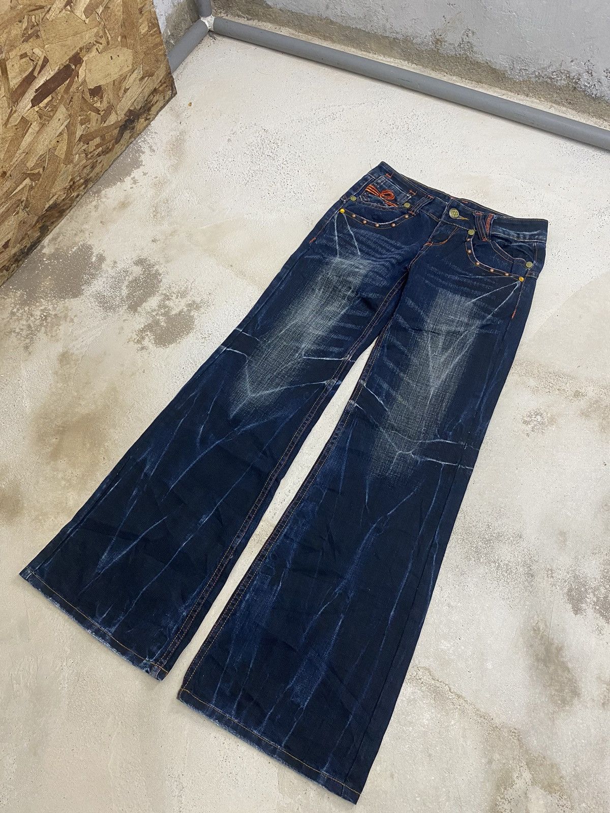 If Six Was Nine Swell Orange Embroidery Art Mud Wash Blue Way Baggy Wide Leg Size US 28 / EU 44 - 3 Thumbnail
