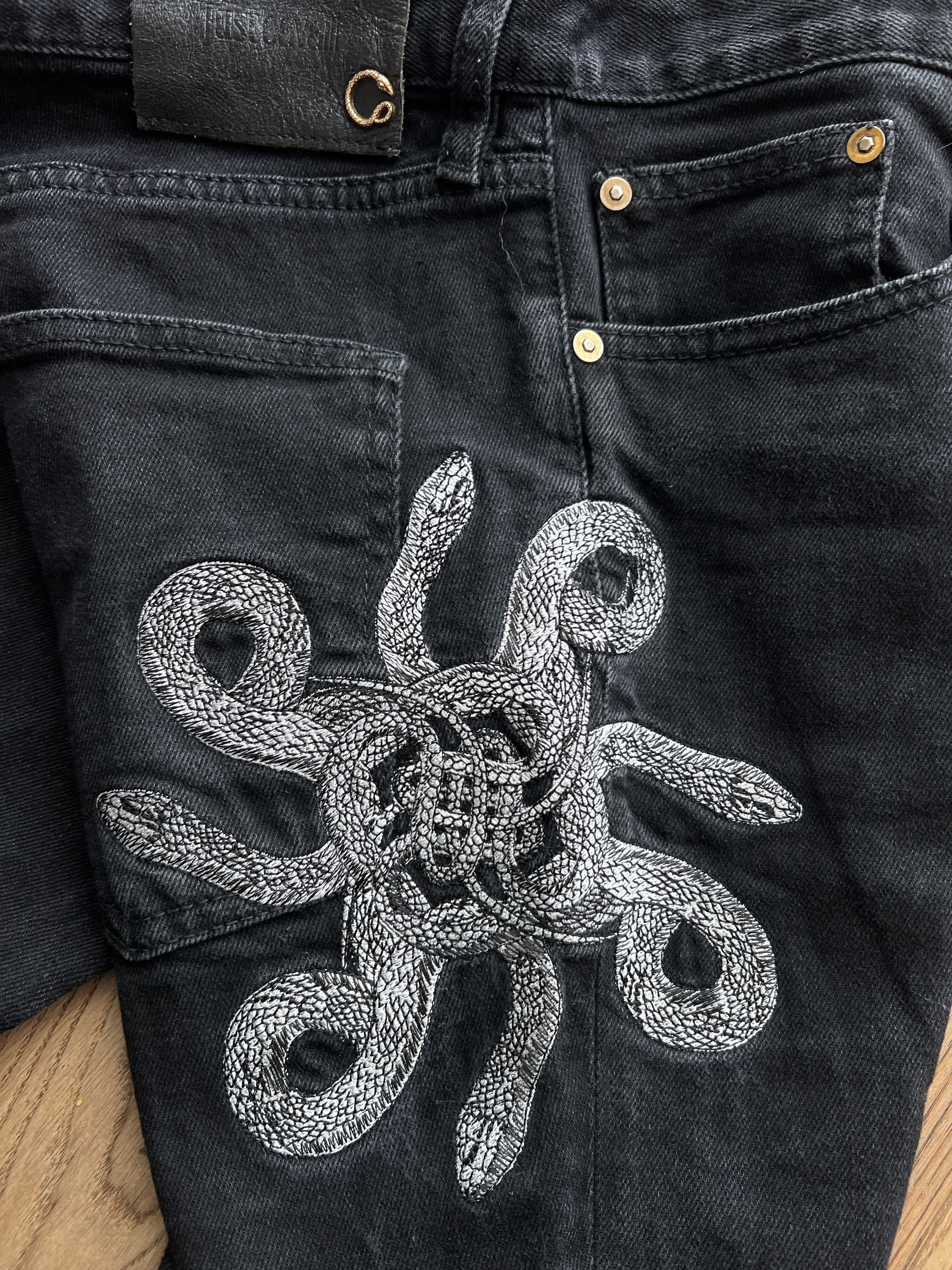 Just Cavalli Just Cavalli embroidery snake black denim jeans stretch rare Size US 33 - 13 Thumbnail