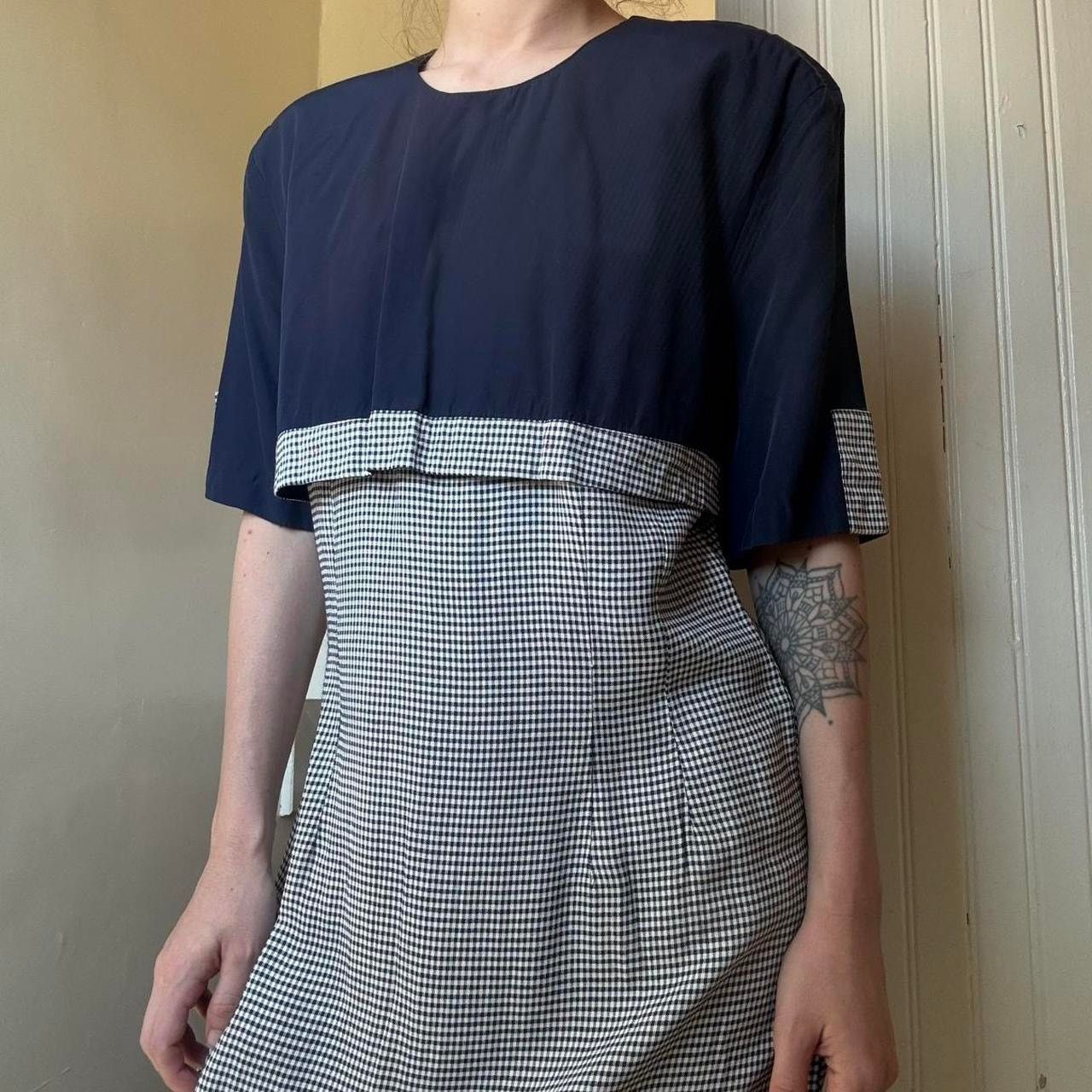 Vintage Vintage Casual Corner Navy Blue Check Plaid Dress 8 90s Size M / US 6-8 / IT 42-44 - 2 Thumbnail