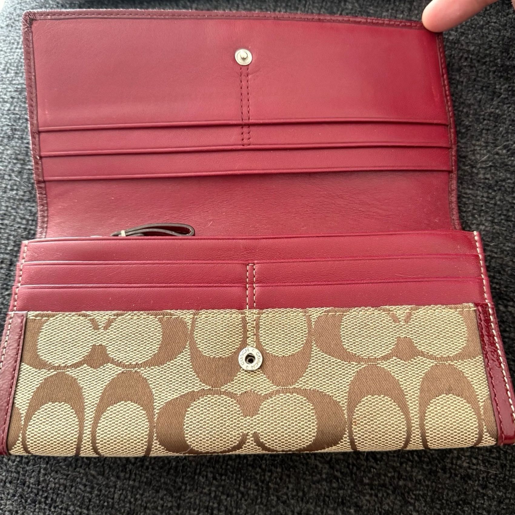 Coach Coach Wallet Checkbook Clutch Red Berry Khaki Mahogany Maroon Women Size ONE SIZE - 2 Thumbnail