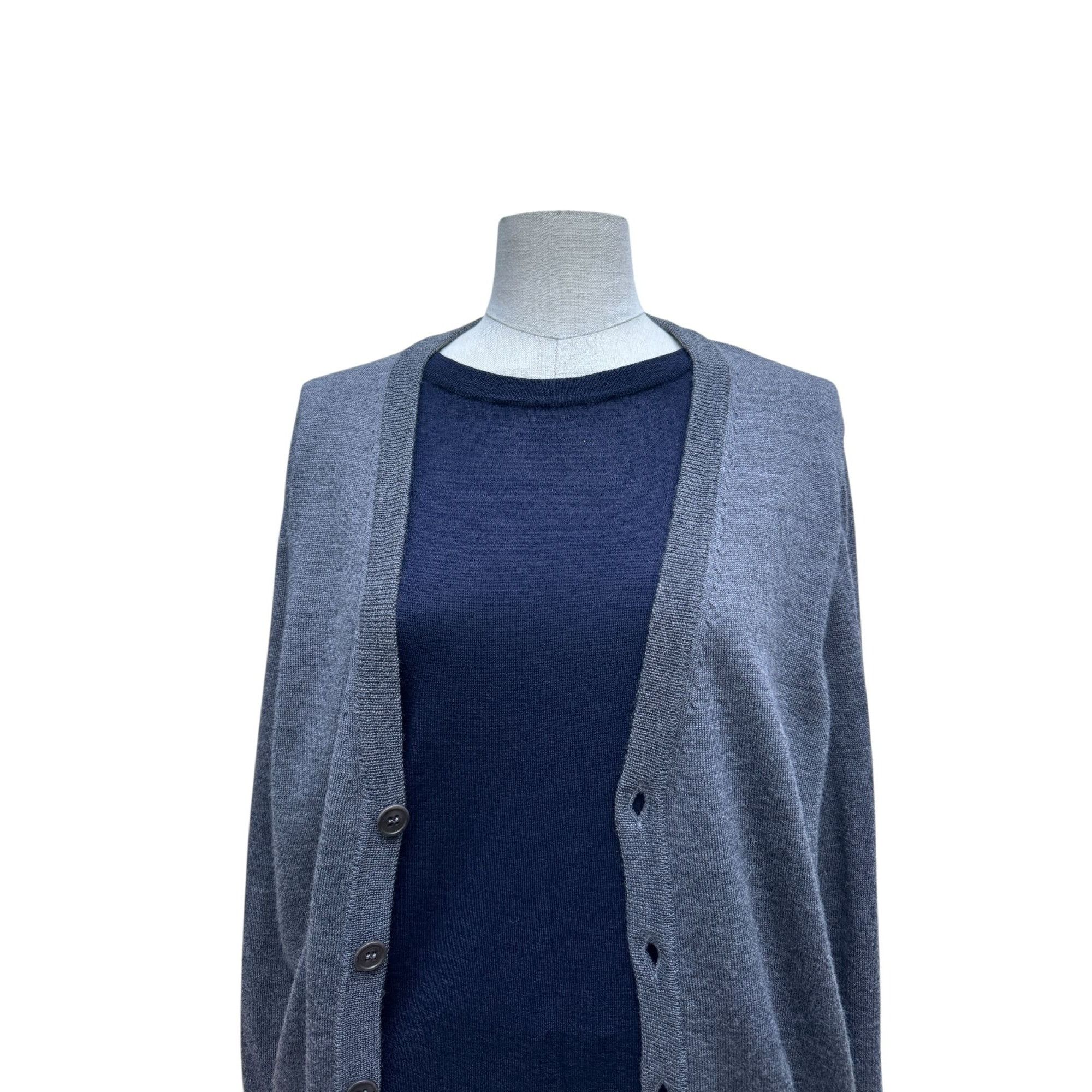 Maison Margiela Grey Wool Sweater with Layered Navy Insert Size US S / EU 44-46 / 1 - 5 Thumbnail