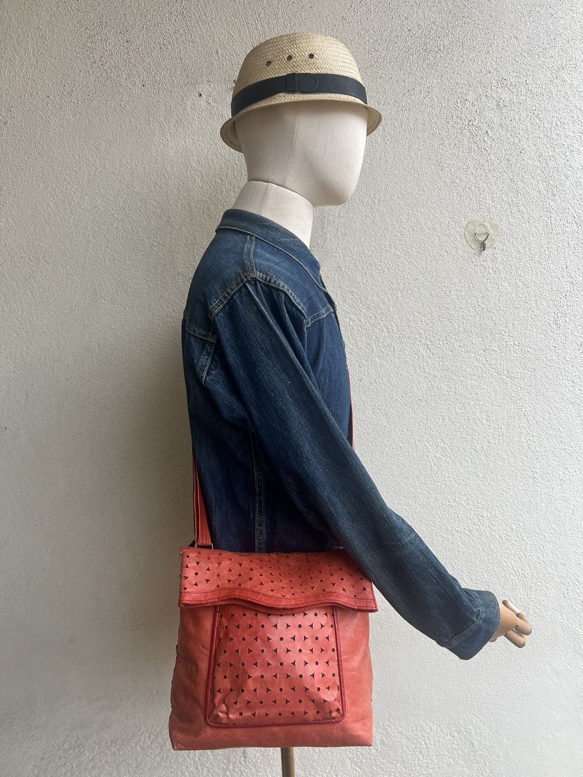 Leather VTG Produced by KOU Japan Fade Patina Punched Leather Bag Size ONE SIZE - 2 Thumbnail