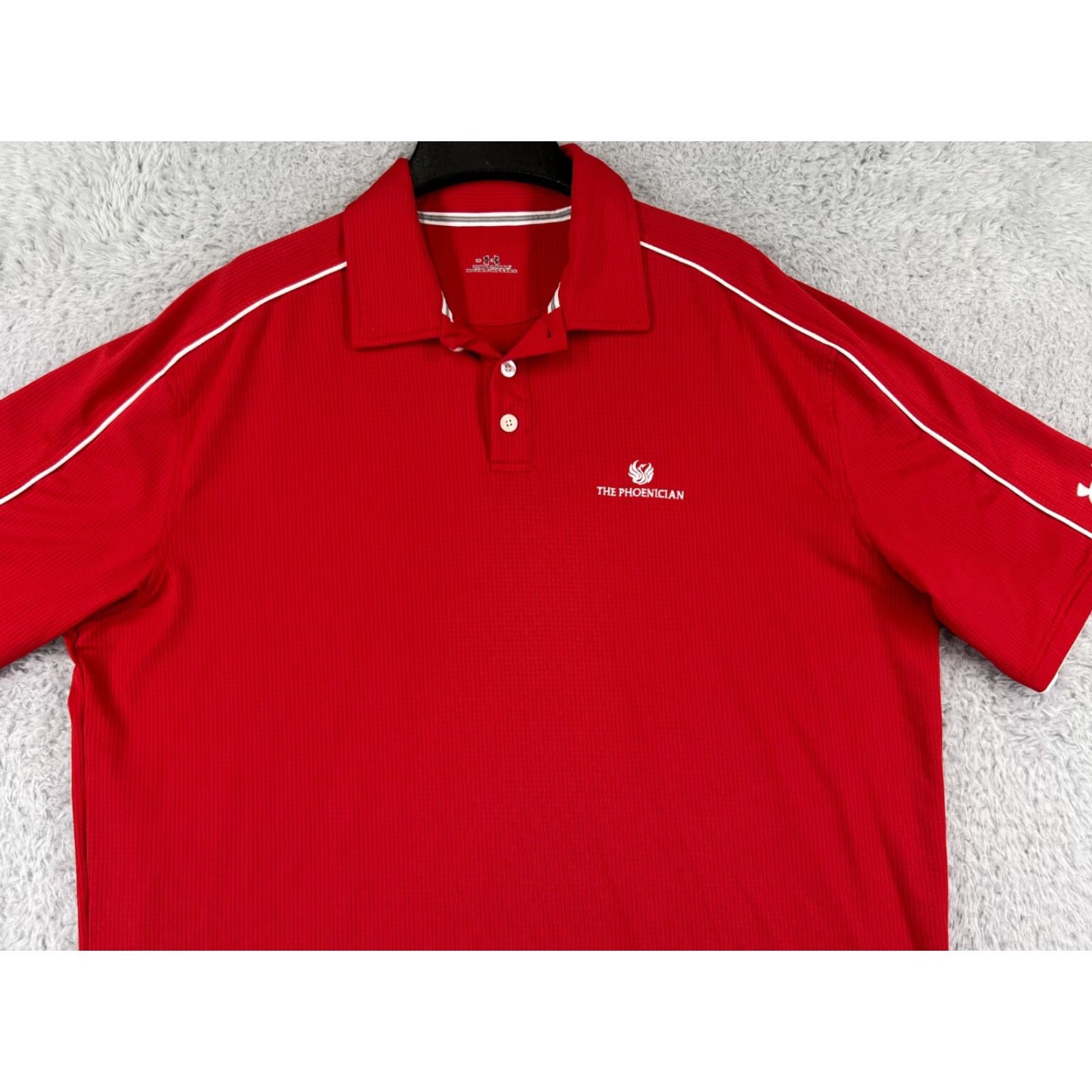 Under Armour Under Armour Polo Shirt Mens Large Red Striped Polyester Performance Golf Golfer Shirt Size US L / EU 52-54 / 3 - 5 Thumbnail
