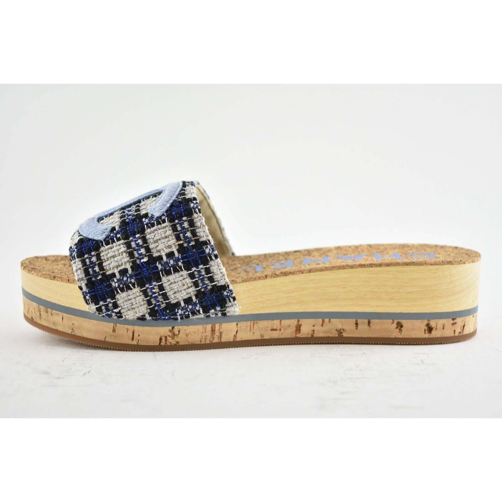 Chanel Chanel 20P Blue Tweed Denim CC Logo Cork Mule Slide Slip Size US 11 / IT 41 - 7 Thumbnail