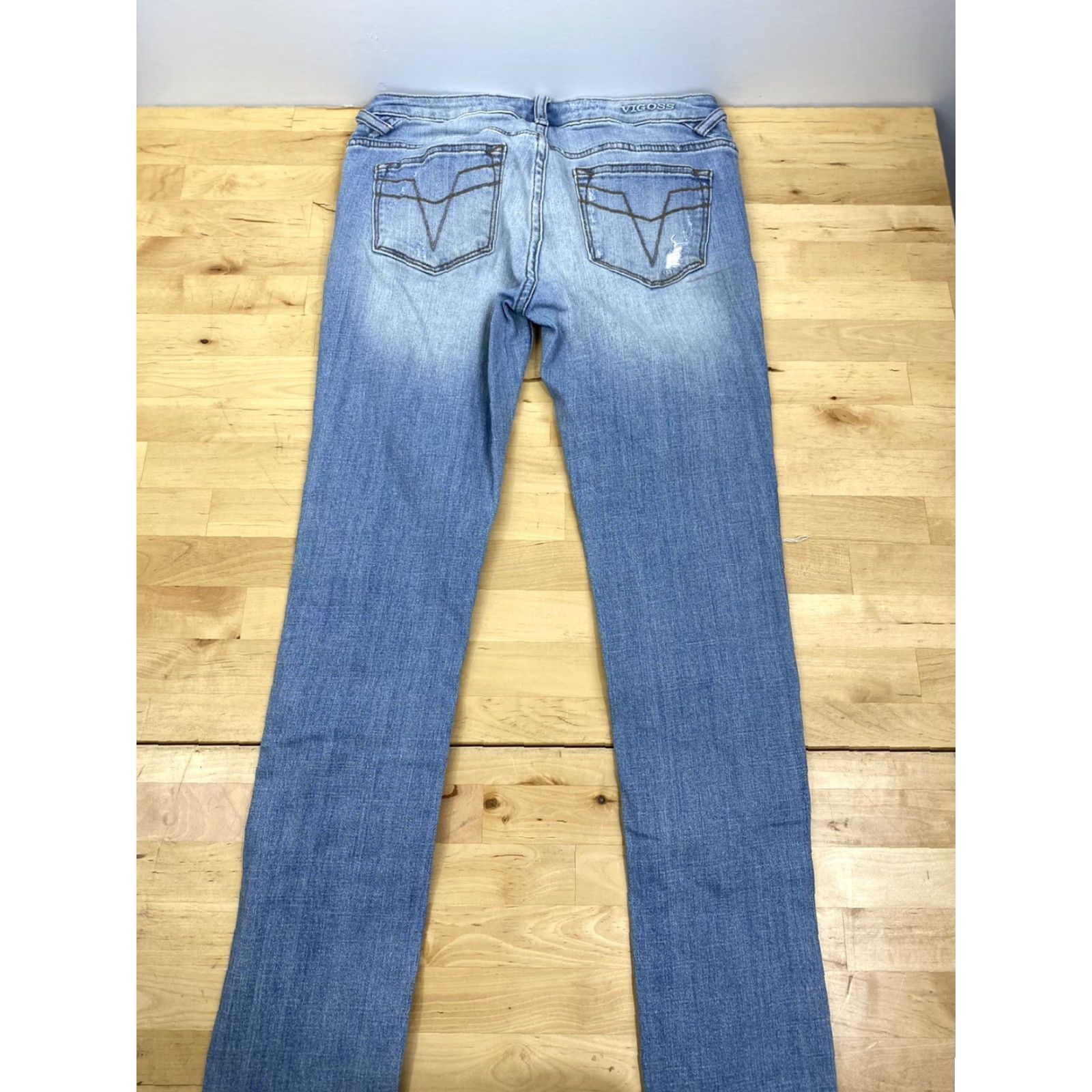 Vintage VIGOSS The Chelsea Skinny Light Blue Denim Jeans 26x29 Womens Distress Blue Inseam 29 Jeans 3760 Size 26" / US 2 / IT 38 - 3 Thumbnail