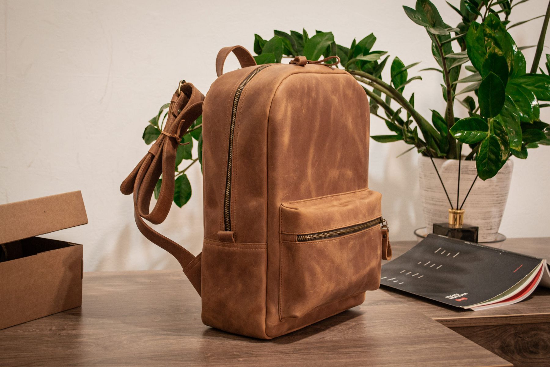 Handmade Leather Backpack. Genuine Vintage Leather CrazyHorse Size ONE SIZE - 3 Thumbnail