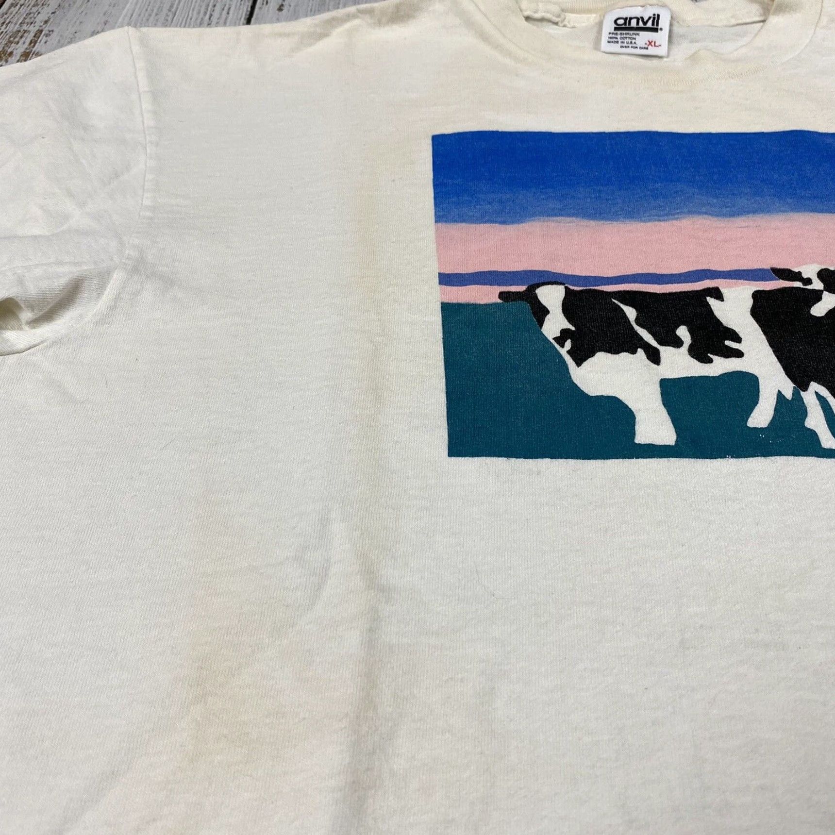 Hanes VINTAGE 1988 BEN & JERRY'S COW ART T-SHIRT XL White Short Sleeve Crew Neck 80s 90s Mens Size US XL / EU 56 / 4 - 3 Thumbnail