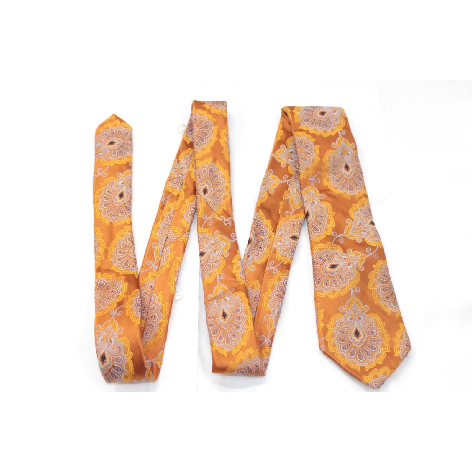 Ike Behar IKE BEHAR Tie Men Silk Necktie Orange Floral Geometric Handmade USA 59" 3" Classic Designer Abstract Vintage No (Pre-Owned) Size ONE SIZE - 2 Thumbnail