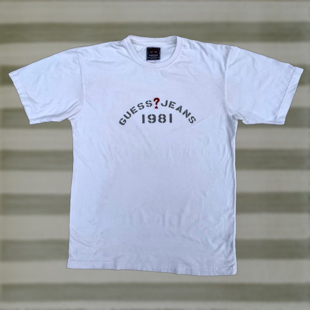 Guess GUESS Men's T-Shirt Vintage 1981 USA White Cotton Short Sleeve Crew Neck Size M Logo 90s Decade Theme Size US M / EU 48-50 / 2 - 1 Thumbnail