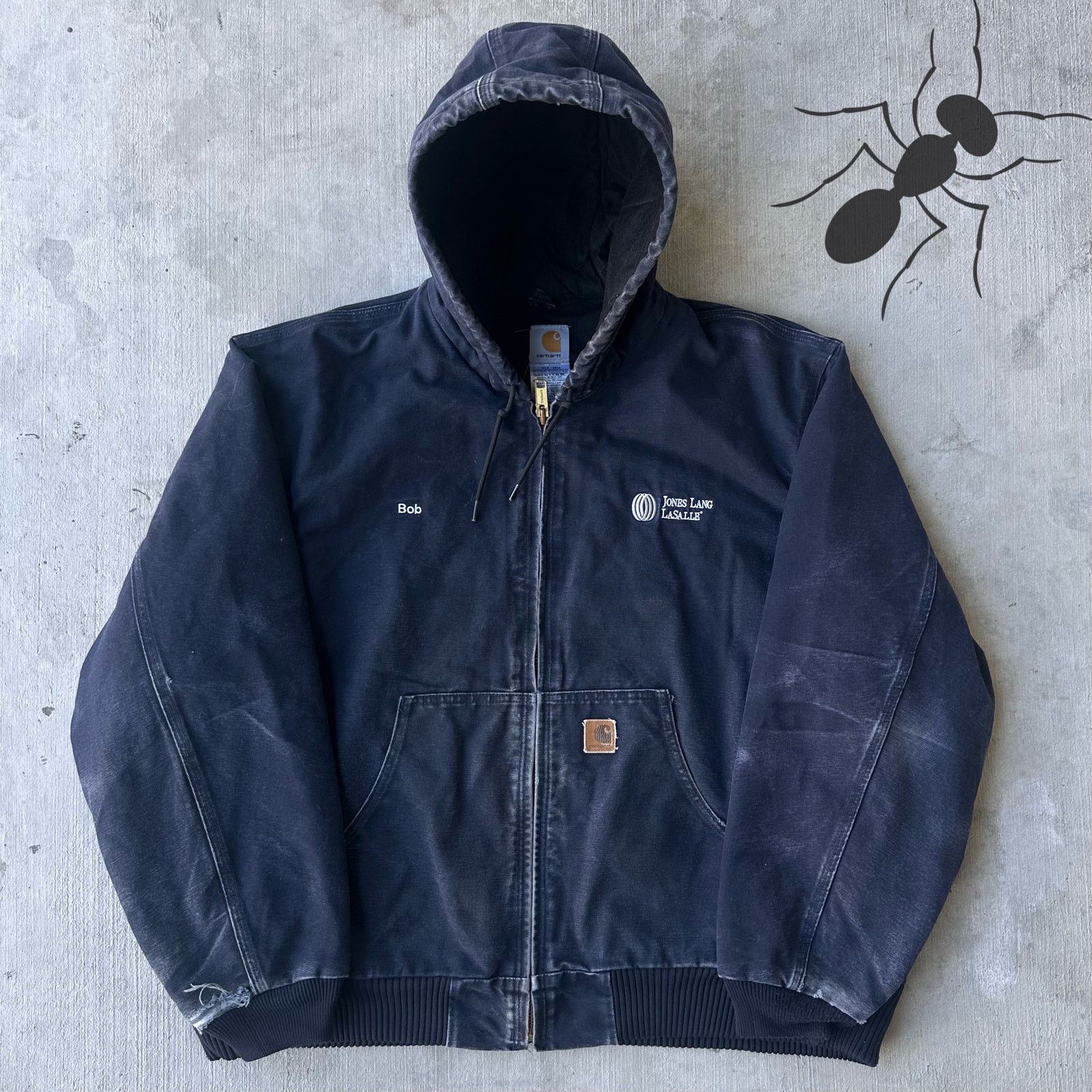 Vintage Y2K Carhartt j130 MDT blue hooded work wear jacket