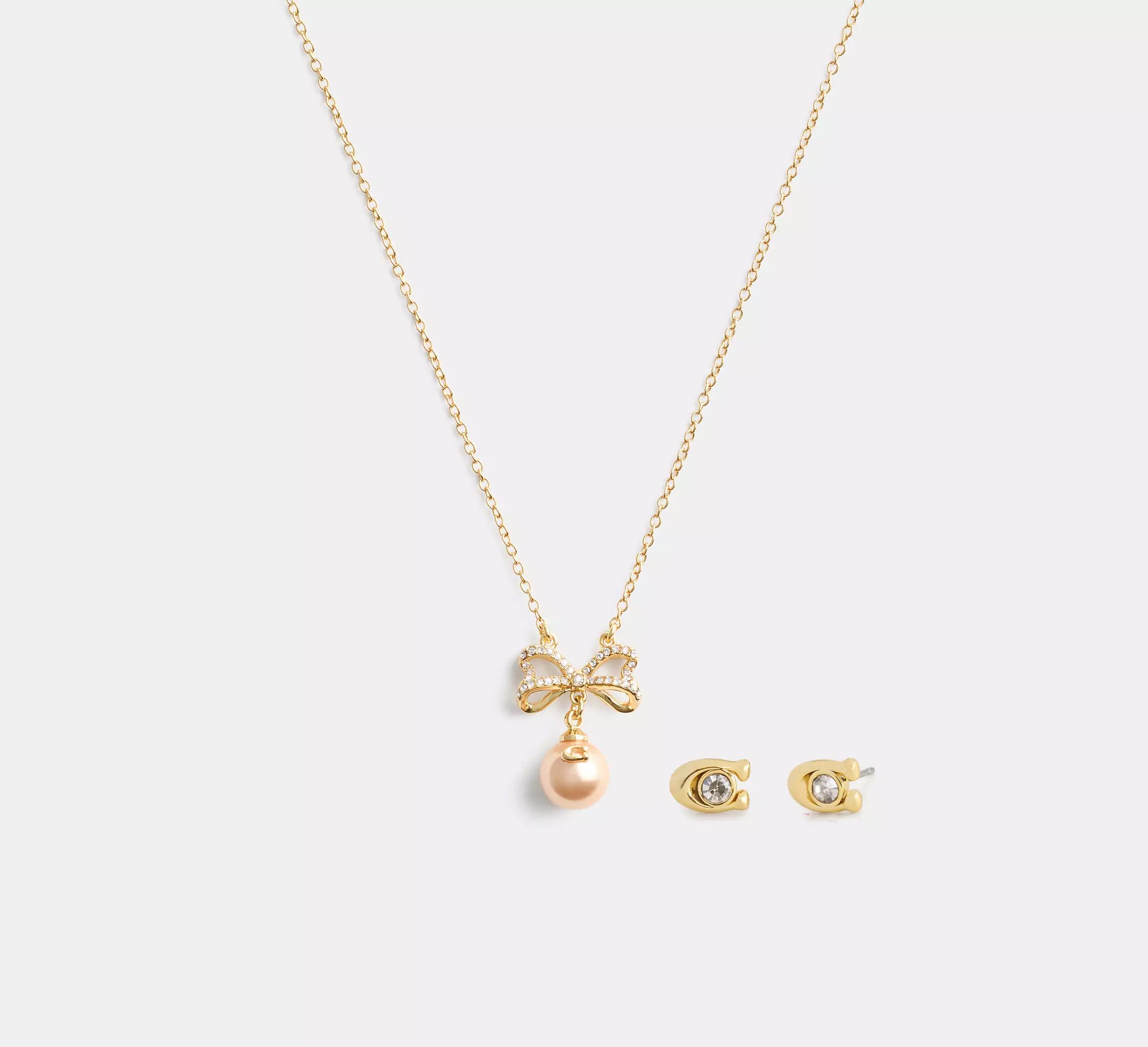 Coach Bow Pearl Necklace And Earrings Set CY110 Size ONE SIZE - 5 Thumbnail