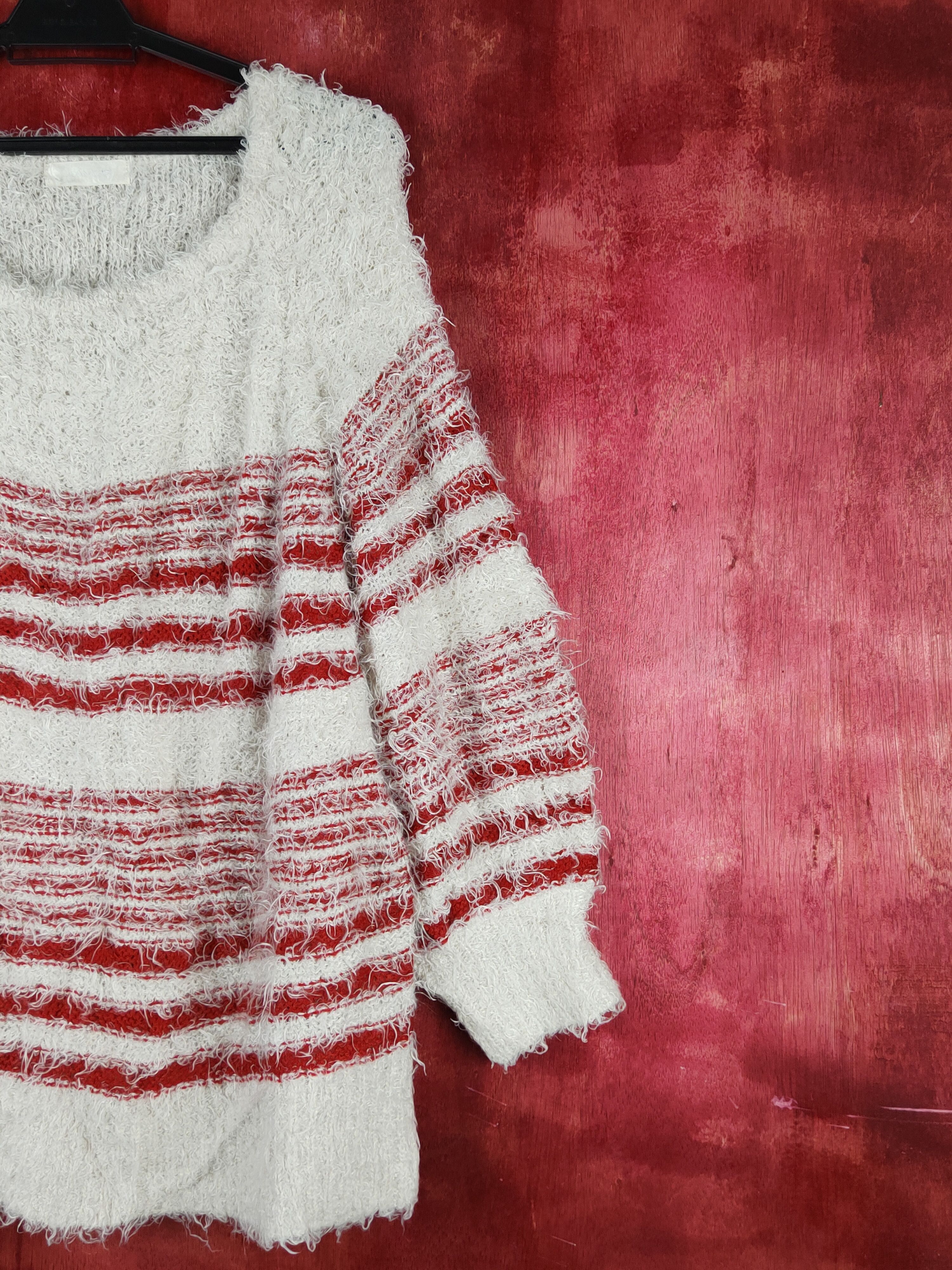Homespun Knitwear Jeanasis Red White Shag Shaggy Fur Mohair Knitwear #S1936 Size L / US 10 / IT 46 - 5 Thumbnail