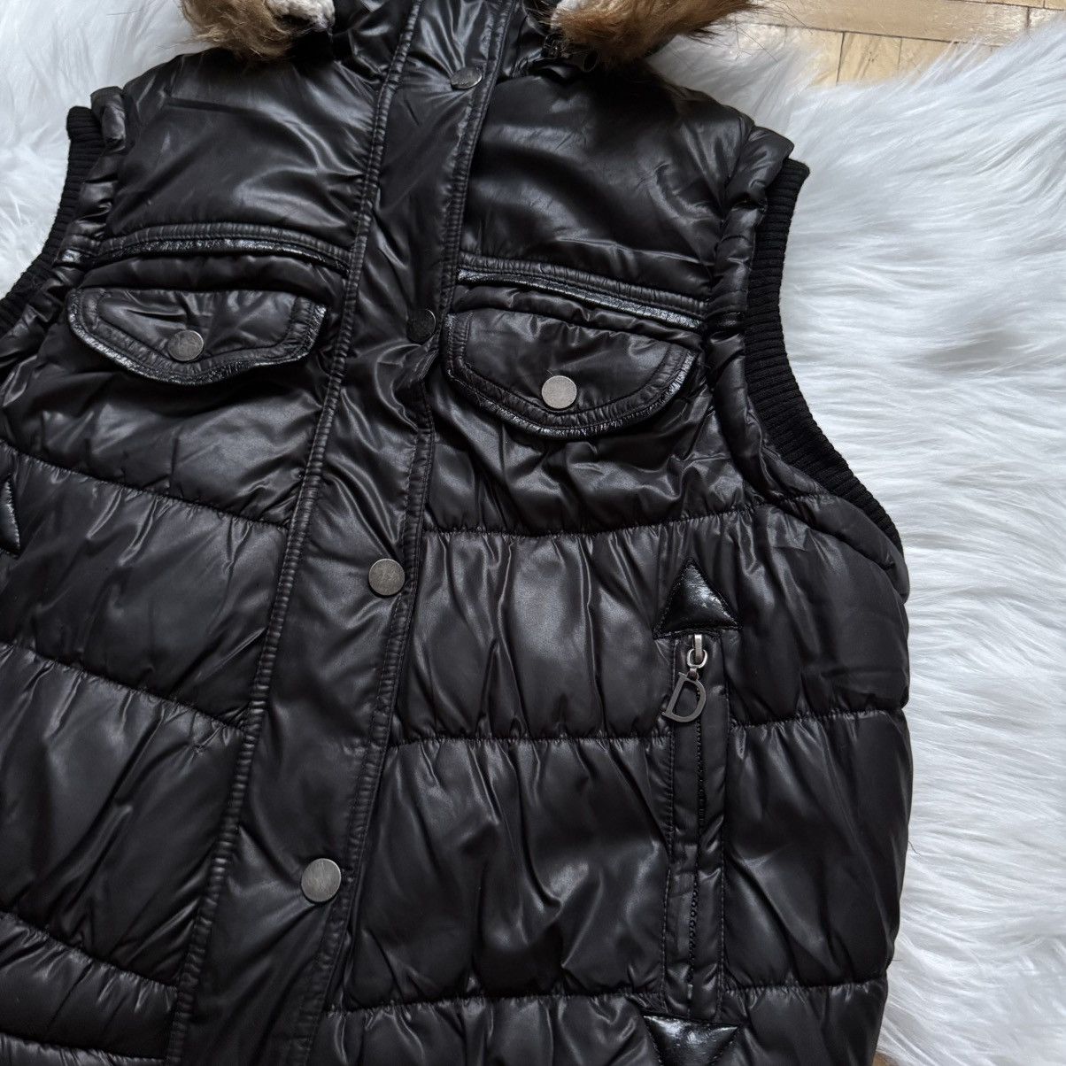 If Six Was Nine 📌 Vintage Max Blue Y2K 00s Fur Hood Black Vest Size S / US 4 / IT 40 - 3 Thumbnail