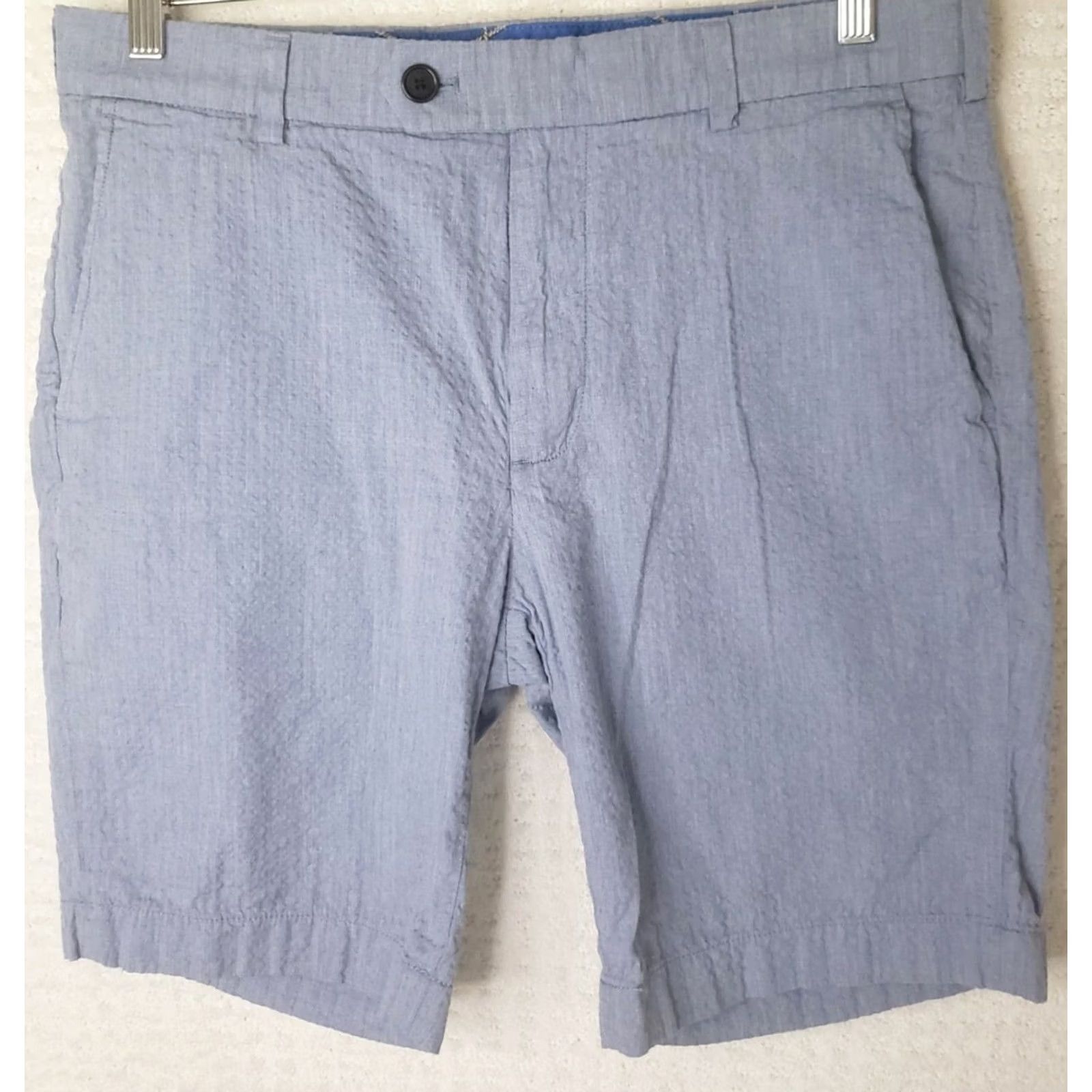 Brooks Brothers Brooks Brothers Bermuda Shorts Men's 34x9.5" Cotton Seersucker Stripe Navy Gray Seersucker Zip Front Casual Shorts Vintage No, 34, Regular Fit Size US 34 / EU 50 - 2 Thumbnail