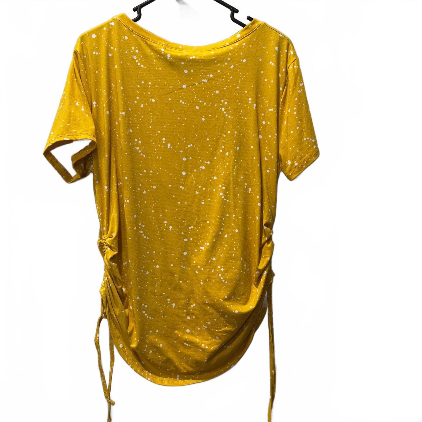 Pool House New York Poof New York Women's Yellow Short Sleeve Top with Side Ruch Size XXL / US 16-18 / IT 52-54 - 2 Thumbnail