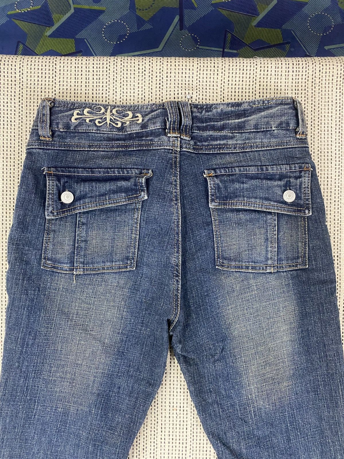 Japanese Brand Vintage 70sStyle Flared Denim Jeans Wash CargoPocket Bootcut Size US 30 / EU 46 - 4 Thumbnail