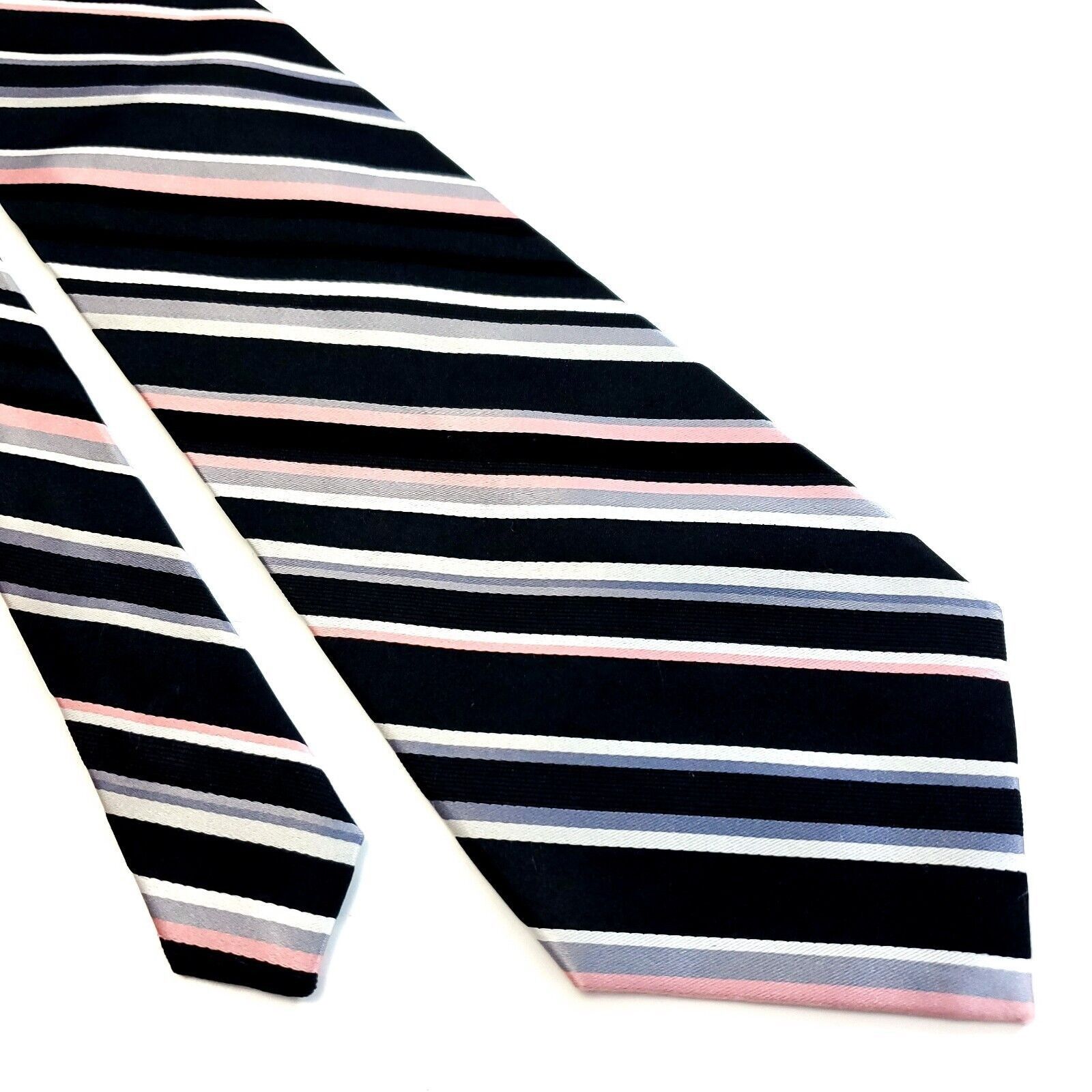 Pierre Cardin Pierre Cardin Black Gray Pink Striped Woven Wide Silk Tie Size ONE SIZE - 1 Thumbnail