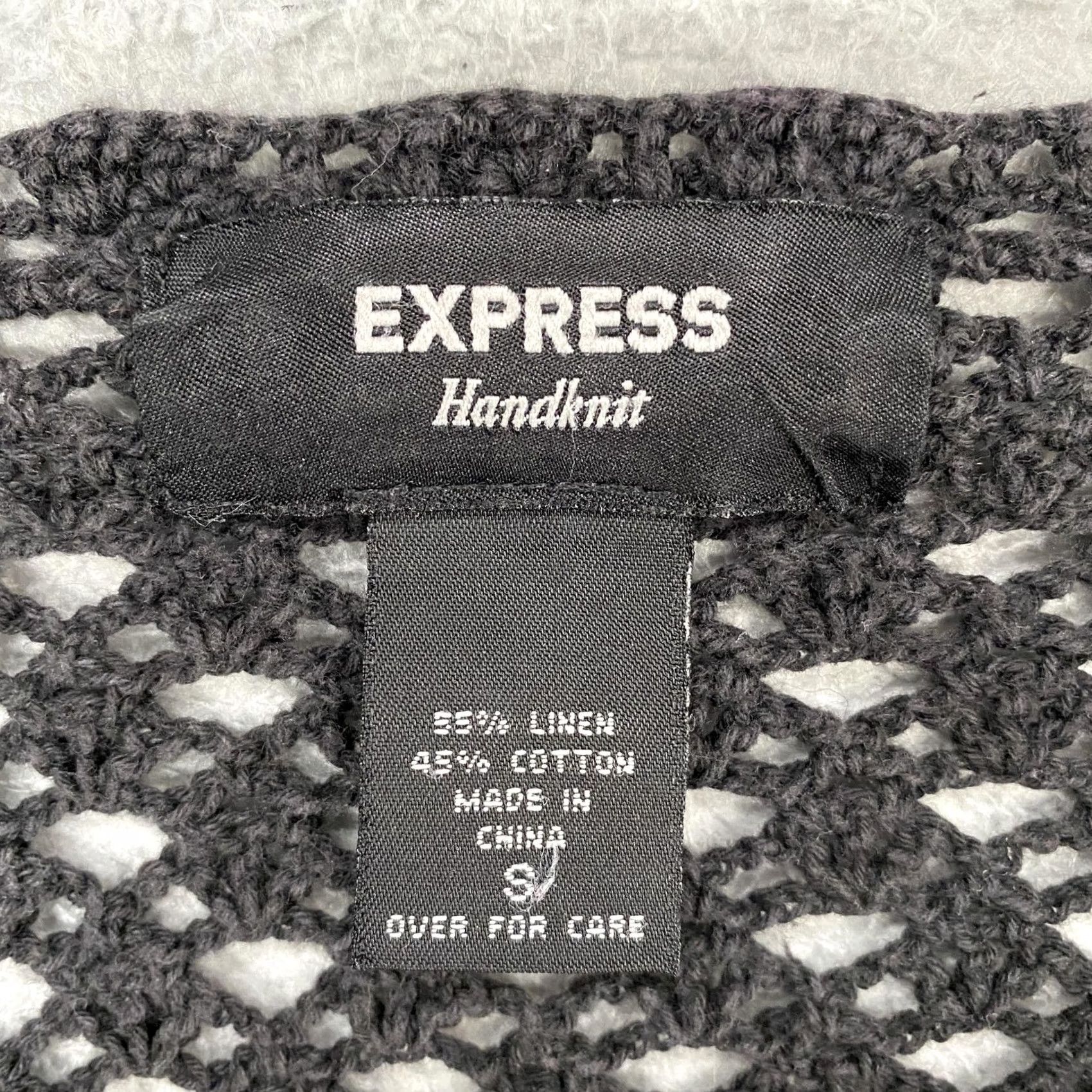 Express Express Y2K Handknit Sweater Womens Small Black Crochet V Neck Tassel Open Knit Size S / US 4 / IT 40 - 6 Thumbnail