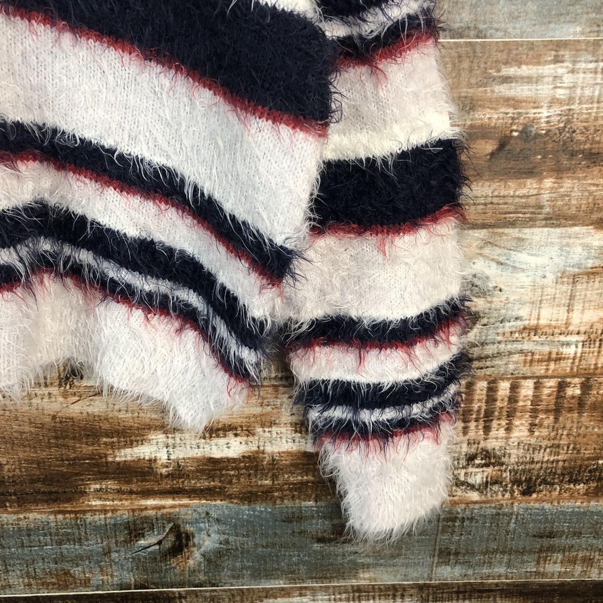 Homespun Knitwear × Japanese Brand × Solid and Striped Holiday Holic mohair fur shaggy stripe Knitwear #A1316 Size M / US 6-8 / IT 42-44 - 8 Thumbnail