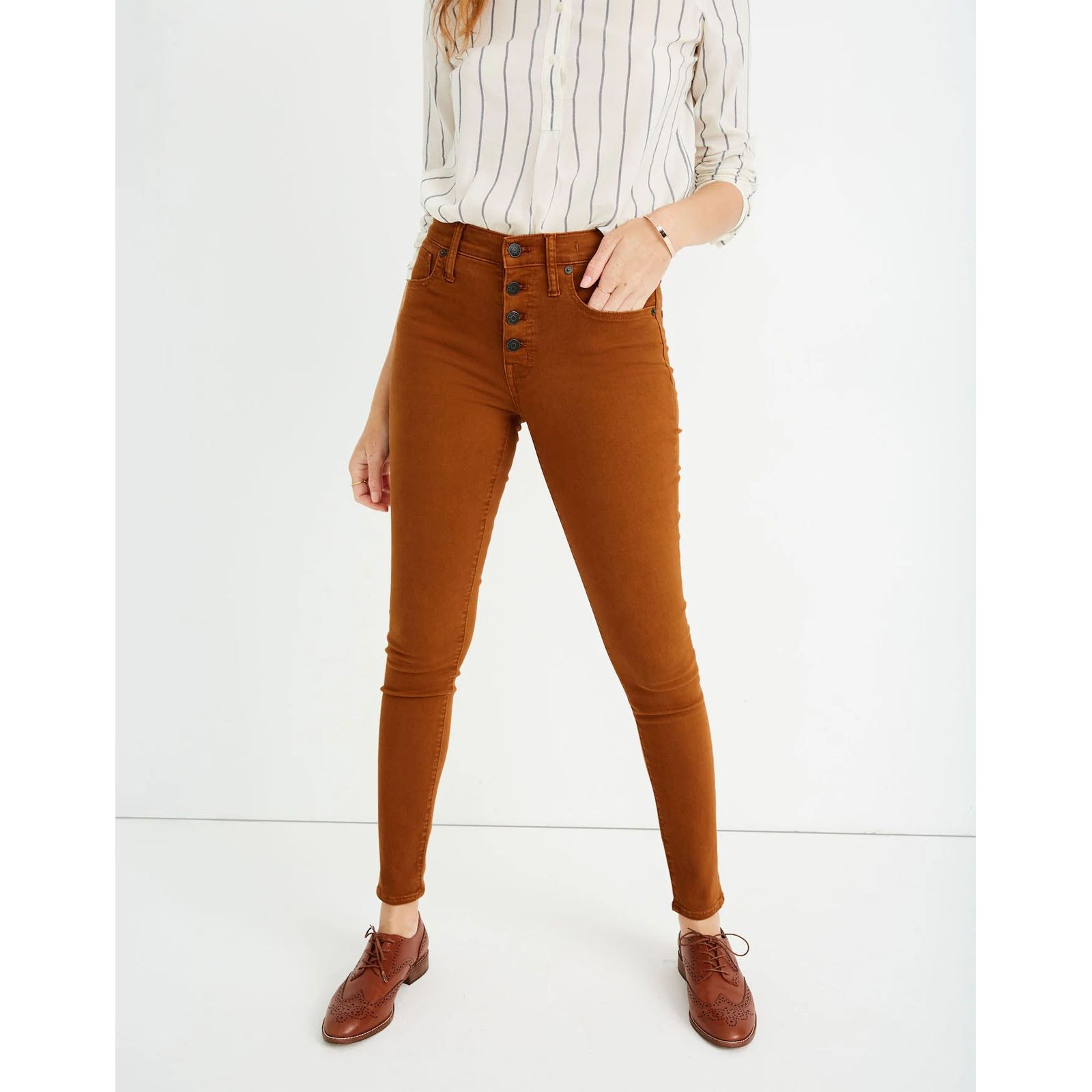 Madewell Madewell Mid-Rise Skinny Jeans Button Front 28 Burnt Sienna Size 28" / US 6 / IT 42 - 1 Thumbnail