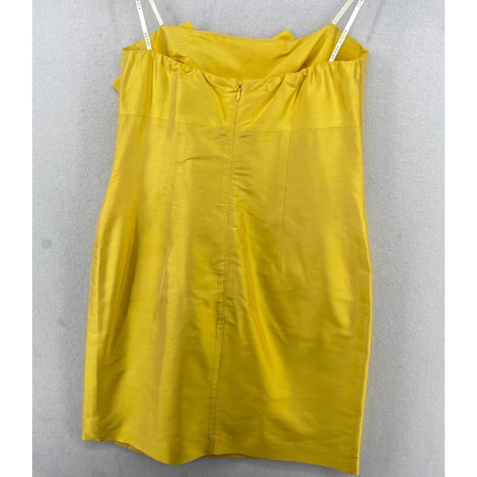 Alaxia Admor Silk Mini Dress M Strapless Bow Yellow Cocktail Party USA Womens