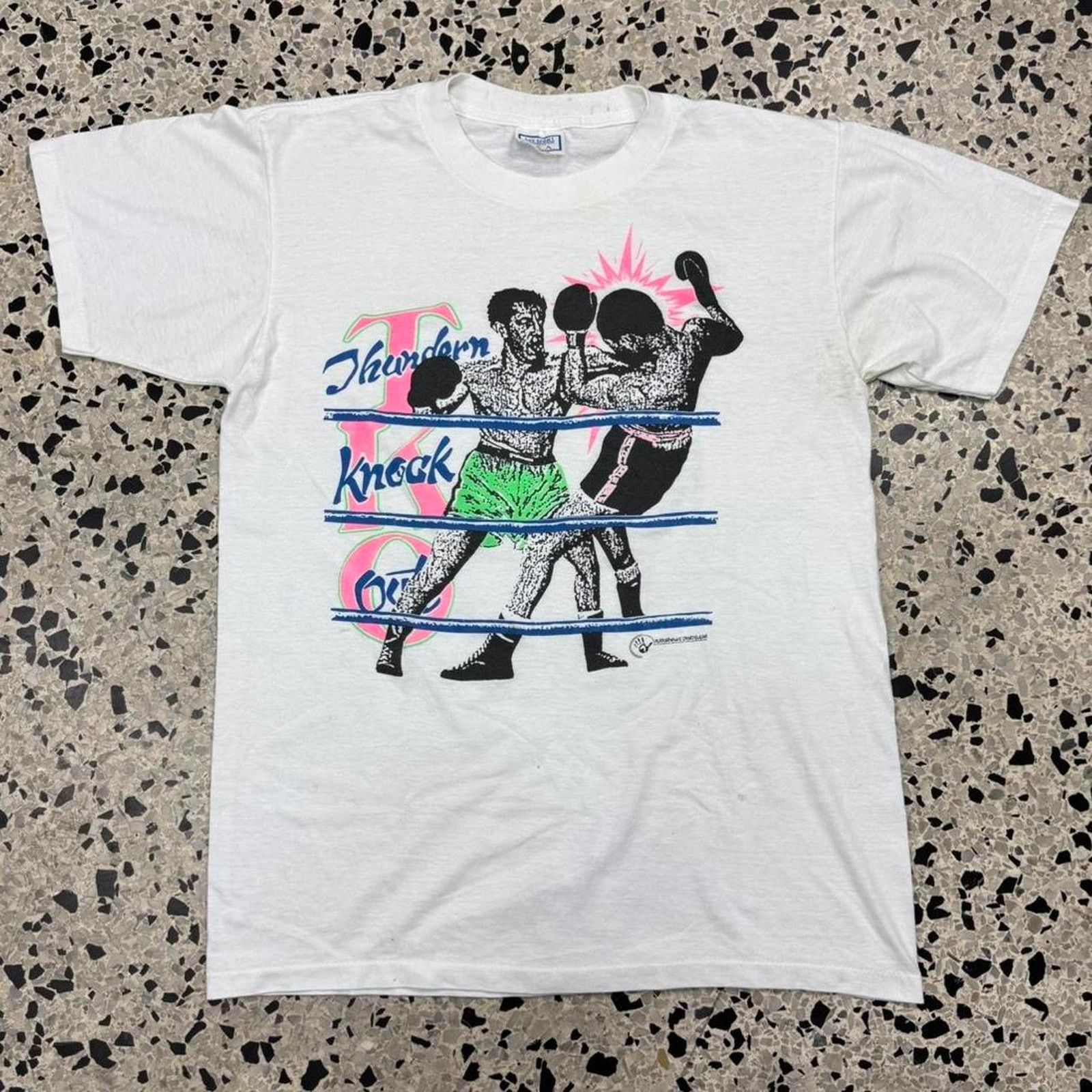 Hanes × Vintage VINTAGE 80S SINGLE STITCH BOXING TKO THUNDERN KNOCK OUT TEE: Size US XL / EU 56 / 4 - 1 Thumbnail