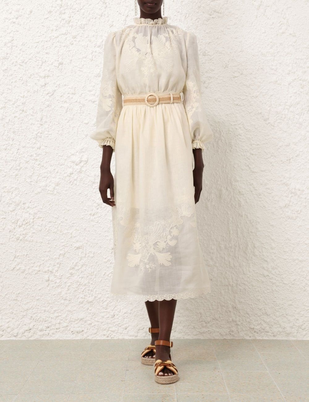 Zimmermann oc11z0525 Waverly Embroidered Midi Skirt in Ivory Size 25" / US 0 / IT 36 - 3 Thumbnail