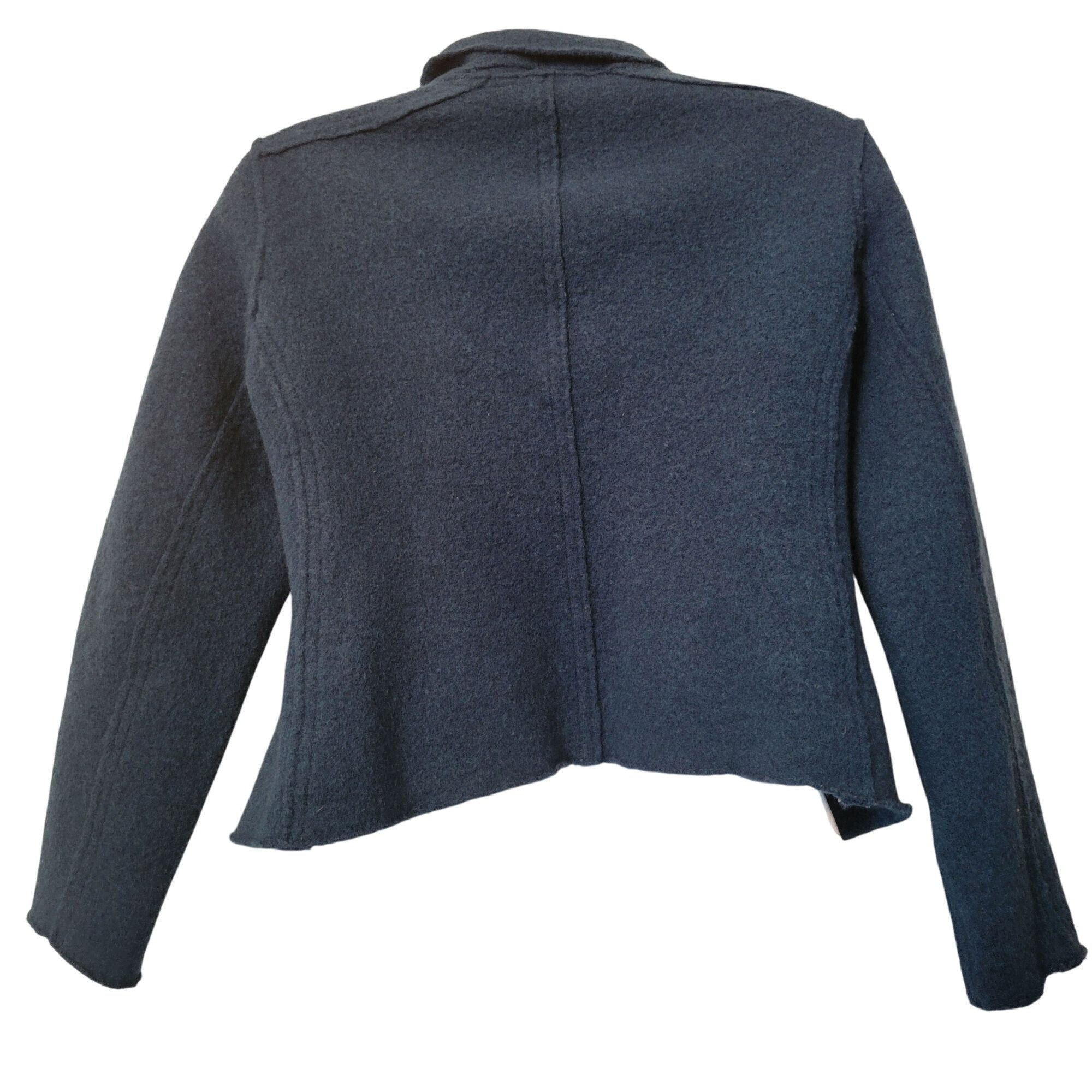 Eileen Fisher Eileen Fisher Blue Boiled Wool Asymmetrical Zip Moto Jacket Size M / US 6-8 / IT 42-44 - 3 Thumbnail