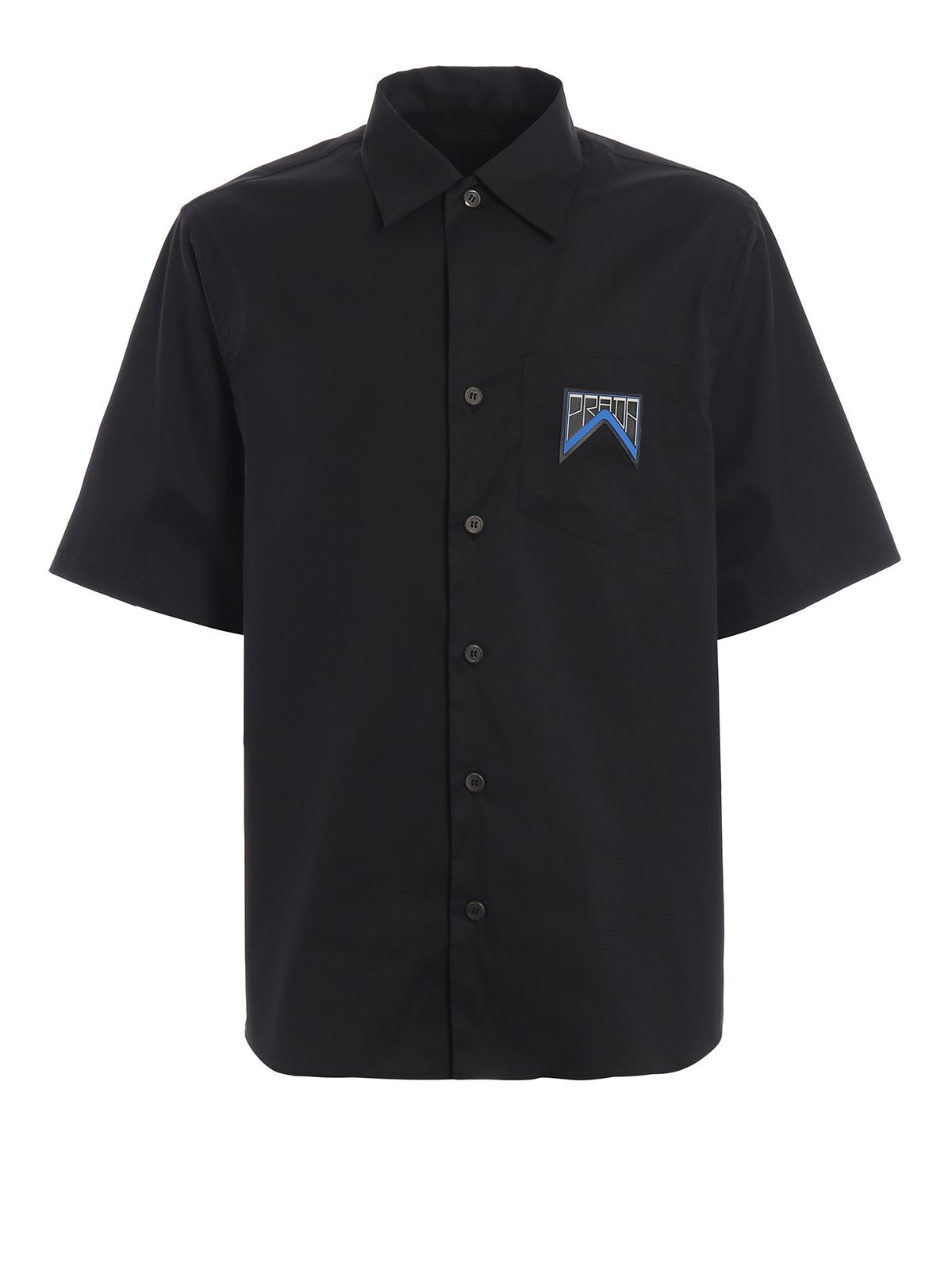 2018 PRADA Rubber Patch Logo Bowling Shirt