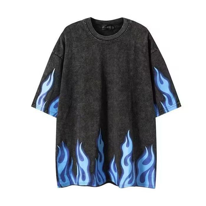 Japanese Brand Fire Flame Graphic Washed T Shirt Size US L / EU 52-54 / 3 - 1 Thumbnail