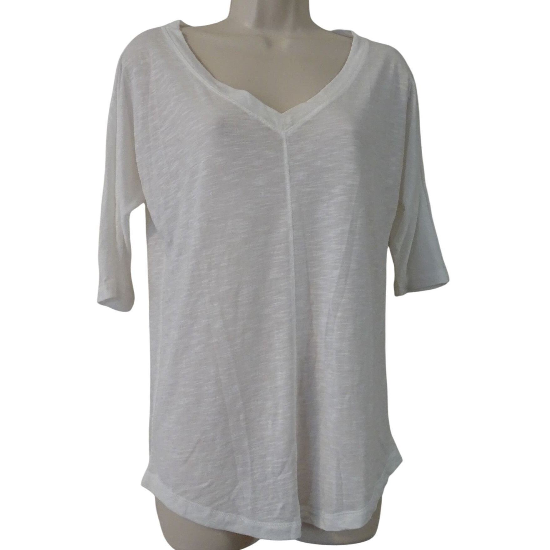 Banana Republic Banana Republic Women White V-Neck 1/2 Sleeve Knit Top Small Size S / US 4 / IT 40 - 1 Thumbnail
