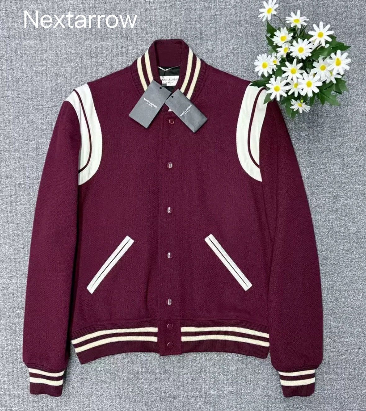 Saint Laurent SLP wine red baseball jacket2412-Nextarrow