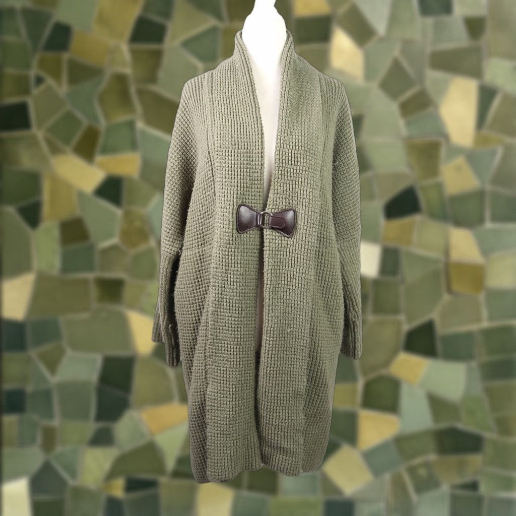 Soft Surroundings Soft Surroundings Cardigan Sweater Olive Green Waffle-Knit Long Sleeve Pockets S Women Adult Regular Casual Knit 34" Length Size S / US 4 / IT 40 - 1 Thumbnail