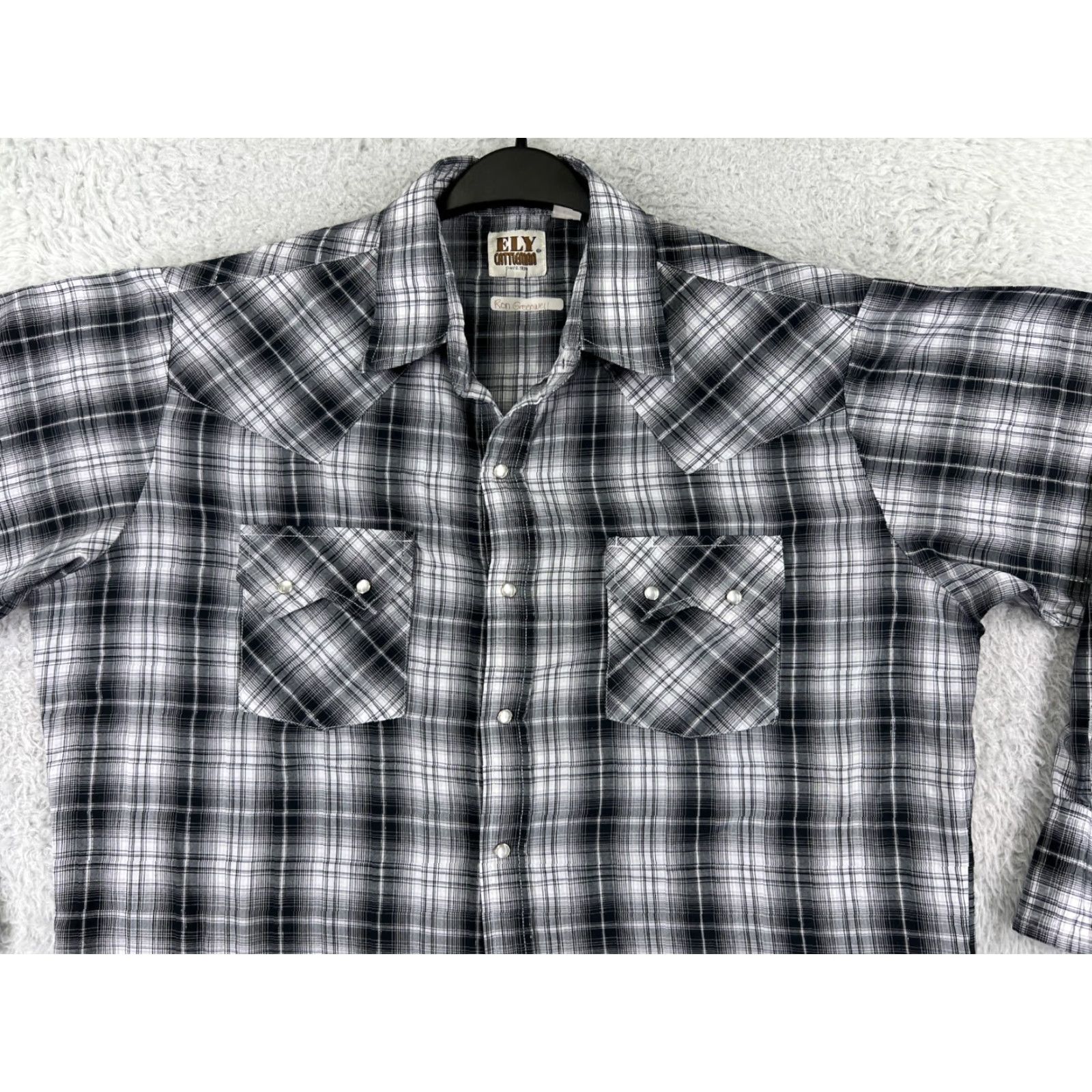 Vintage ELY Cattleman Shirt Mens Large Gray Plaid Western Pearl Snap Long Sleeve Size US L / EU 52-54 / 3 - 5 Thumbnail
