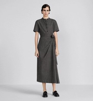 Dior o1w1db10824 Mid-Length Draped Dress in Grey Black Size XS / US 0-2 / IT 36-38 - 4 Thumbnail