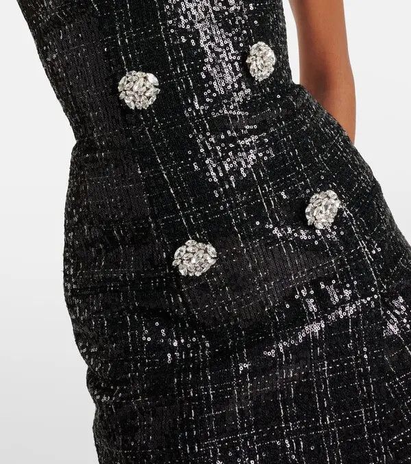Balmain o1s1wg110825 Sequined Strapless Tweed Maxi Dress in Black Size S / US 4 / IT 40 - 5 Thumbnail