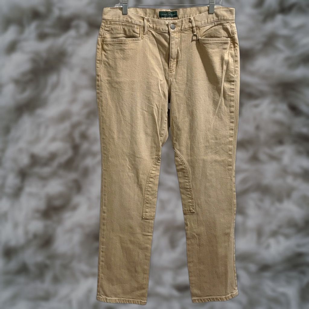 Ralph Lauren Ralph Lauren Pants Womens 12 Tan Beige Stretch Knee Patch Riding Equestrian Chino Straight Leg 31in Inseam Size 34" / US 12 / IT 48 - 1 Thumbnail