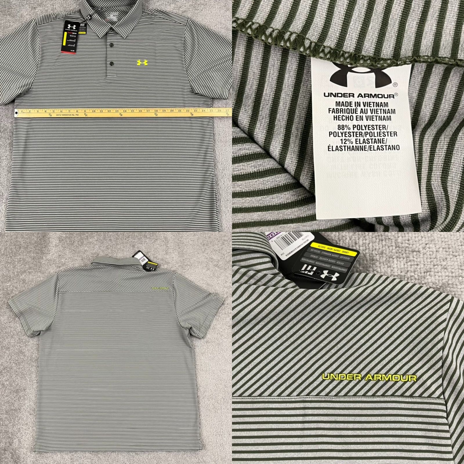 Under Armour VINTAGE: No (omit) Under Armour Polo Shirt Mens 2XL Loose Green Striped HeatGear Performance Golf Size US XXL / EU 58 / 5 - 8 Thumbnail