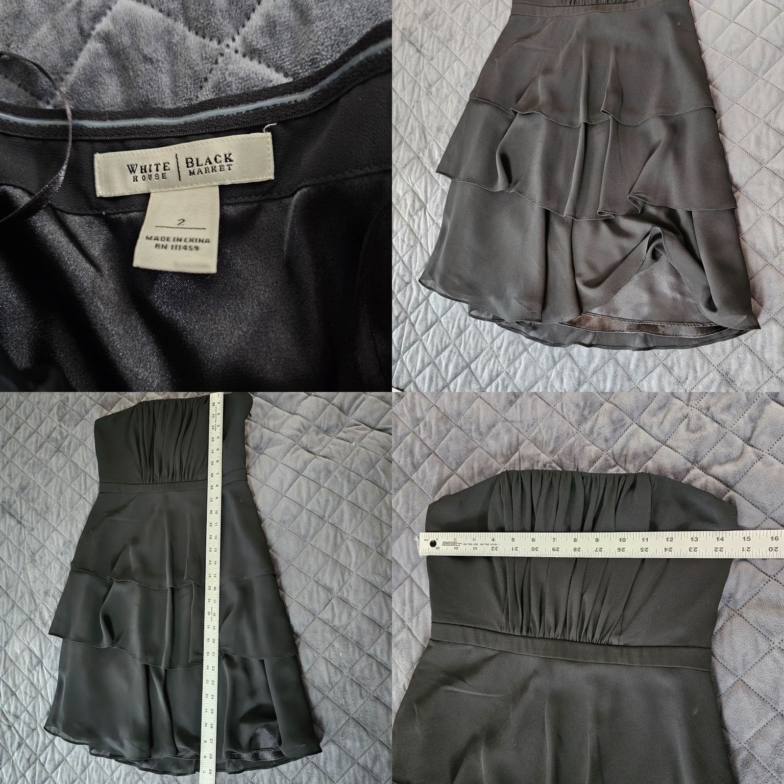 White House Black Market White House Black Market Dress Strapless Mini Ruched Bodice Layered Cocktail Dress Womens 2 Black Sleeveless Party Cocktail Size XS / US 0-2 / IT 36-38 - 8 Thumbnail