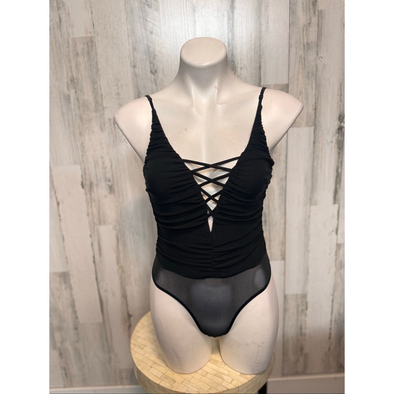 Other Windsor Black Lace Up Bodysuit Women’s M – Sheer Mesh Back, Size M / US 6-8 / IT 42-44 - 5 Thumbnail