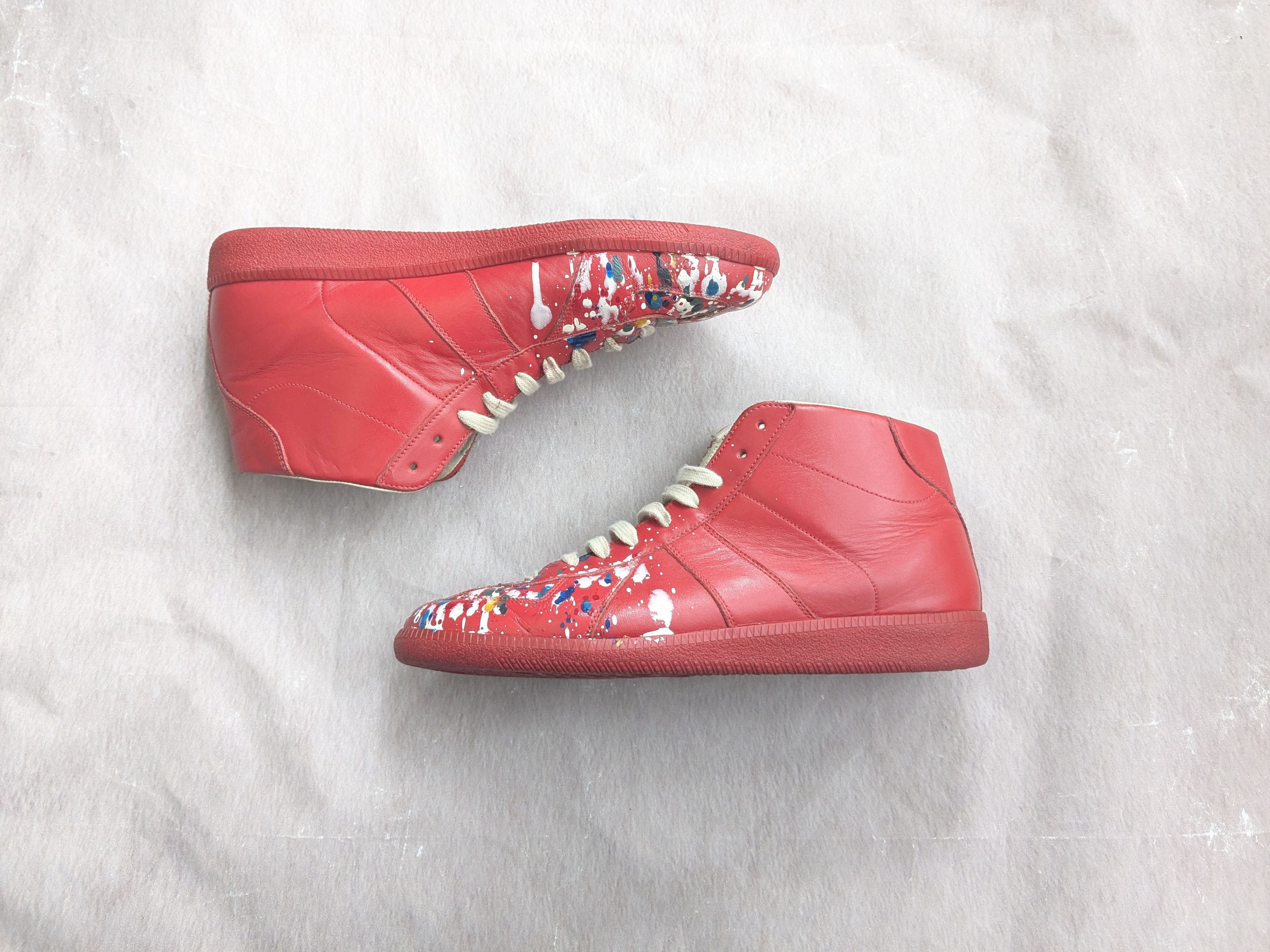 Maison Margiela Gat Red Paint Splatter 10 43 Leather Shoes, Men's